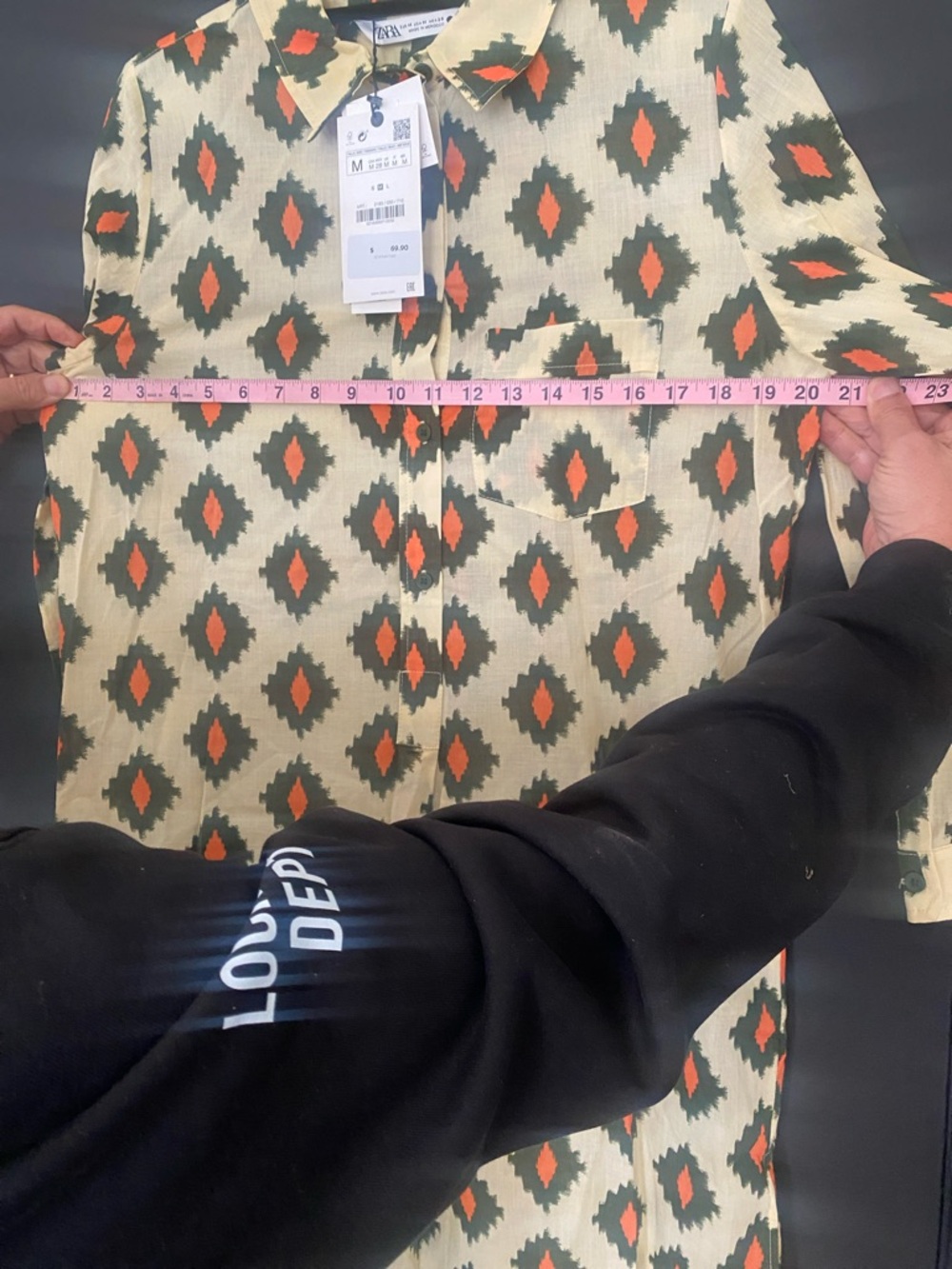 Zara Cream Maxi Shirt Dress with Orange and Gray Geometric Print - Picture 4 of 5
